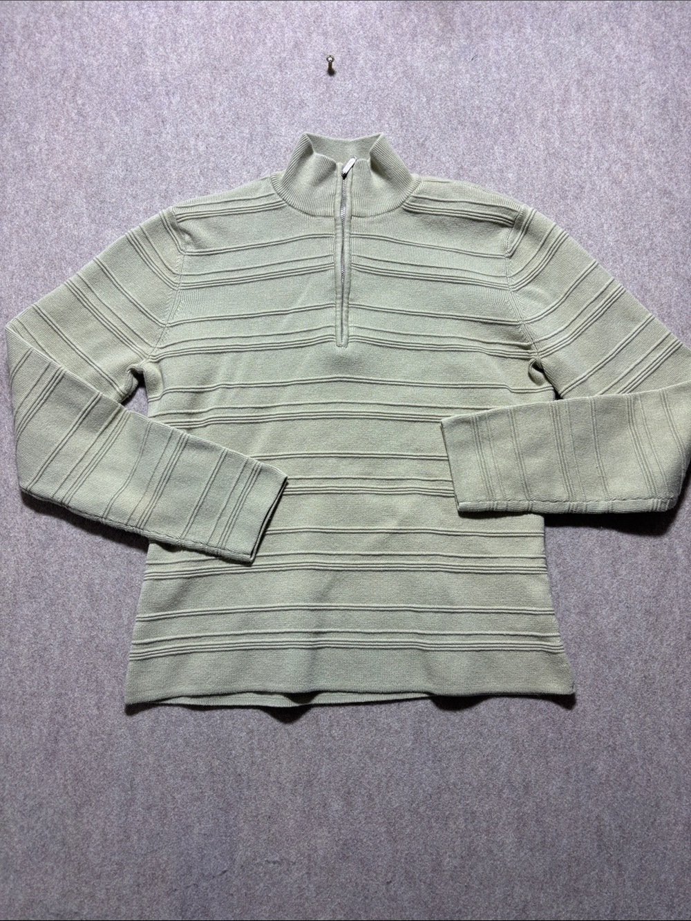 Geoffrey Beene Womens Sweater Sz M Green Stripe Pullover 1/4 Zip Long Sleeve (5)